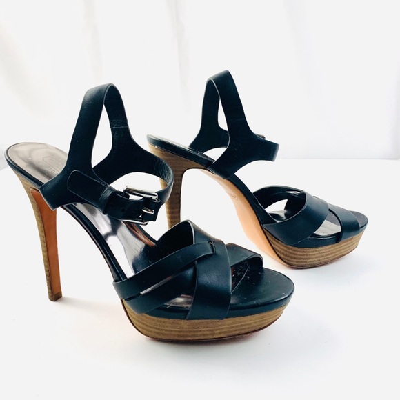 COACH Platform Black Leather Sandals - Picture 2 of 8